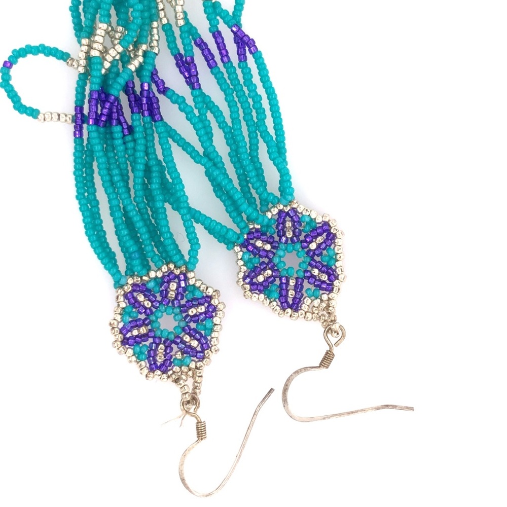 Hand-beaded Dangly Earrings - Picture 1 of 5